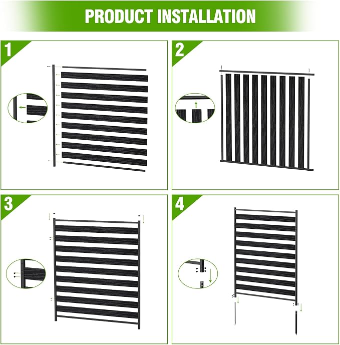 Metal Air Conditioner Fence 2 Panels - 40.27" W x 54.6" H Outdoor Privacy Screen, No Dig Wooden Privacy Screen for AC Unit, Trash Can, Pool Equipment, Yard Garden,Black