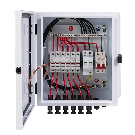 6 String Metal Solar Combiner Box, PV Combiner Box with 20A Rated Current Fuse, Surge Protective Device & 63A Air Circuit Breaker (6 String) (6 String)