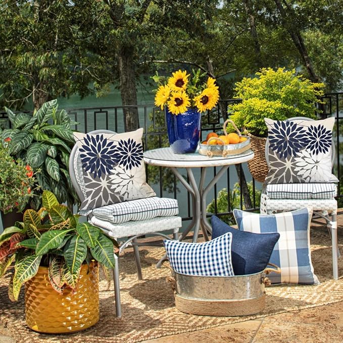 DFXSZ Outdoor Throw Pillow Covers 16x16 Inch Set of 2 Waterproof Spring Summer Geometric Elegant Navy White Outdoor Pillow Covers for Patio Funiture Garden Couch 158Z16