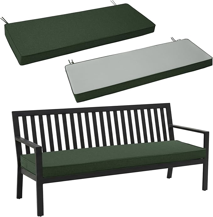 Outdoor Bench Cushion, Water-Resistant & Fade-Resistant, Porch Swing Cushions with Ties, Patio Furniture Seat Pads for Entryway Settee, Removable Cover Non-Slip Bottom, 36 x 14 Inch, Olive Green