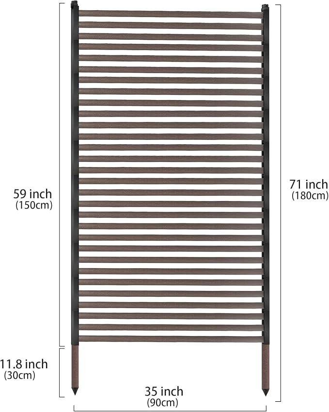 Twira Outdoor Privacy Screen 35" x 71", Privacy Fence Screen for Outside, Trash Can Metal Privacy Panels, 3FT x 6FT Decorative Pipes and Slats Divider Tall Fence Sticks for Backyard Patio Garden Brown