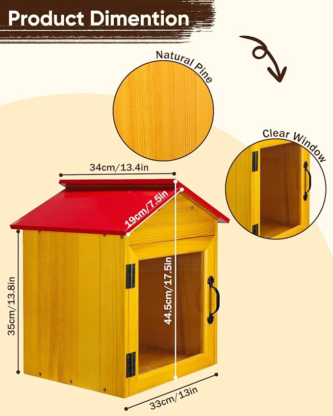 Outdoor Library Book Box Storage, Red Wooden Cabinet Little Literature Box for Neighborhoods Community and Schools Sharing Books, Newspapers, Flyers, Food and Art