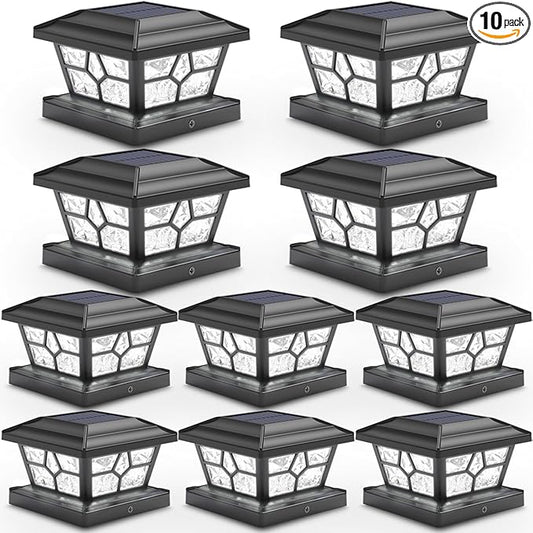 SIEDiNLAR Solar Post Lights Outdoor 10 Pack 4 Modes 40 LEDs Deck Fence Post Cap Light for 4x4 5x5 6x6 Wooden/Vinyl Posts Patio Decor, Warm/White Dynamic Lighting (Black)