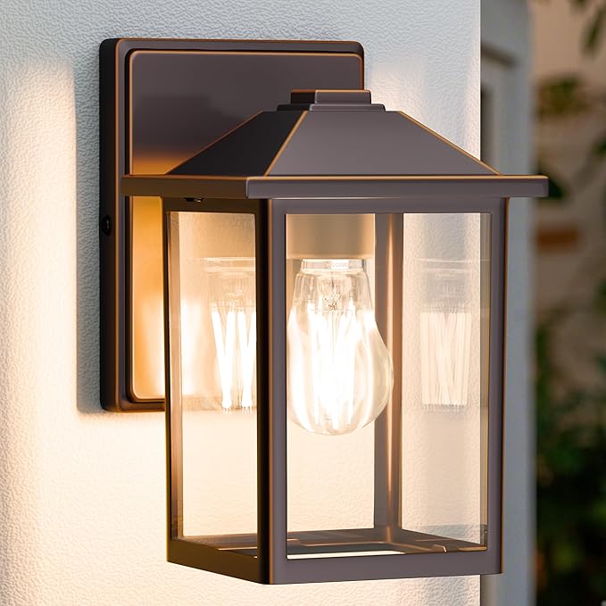 MATAMEYE Outdoor Wall Lantern, Exterior Waterproof Wall Sconce Light Fixture, Oil Rubbed Bronze Front Door Mounted Lighting with Glass, Anti-Rust Porch Lamp