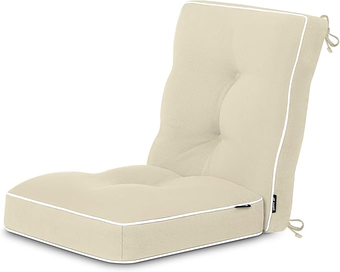Favoyard Outdoor Rocking Chair Cushion 17 × 17 Inch Water Resistant & 3-Year Color Fastness Patio Chairs Cushions for Rockers Furniture, Set of Seat & Back Thick Tufted Cushion with Tie Straps, Beige