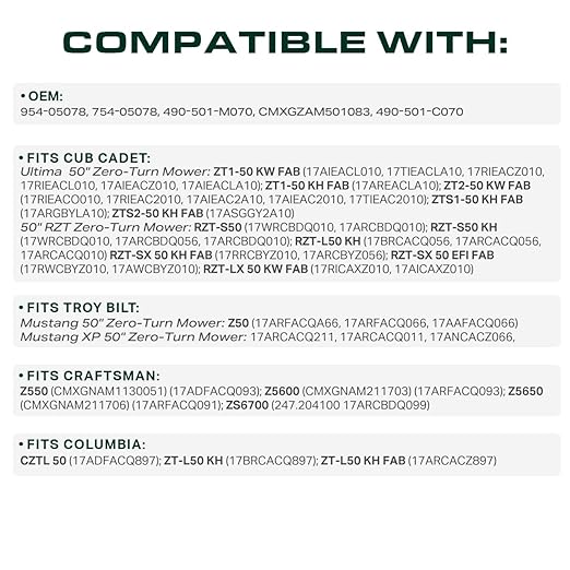 UDC Parts 954-05078 Deck Belt Replacement for Cub Cadet 50 Inch ZT1 50 RZT 490-501-C070 Troy Bilt Mustang 754-05078 490-501-M070 Craftsman Z550 Z5600 Zero-Turn Mowers/Aramid Cord / 143.5 inch