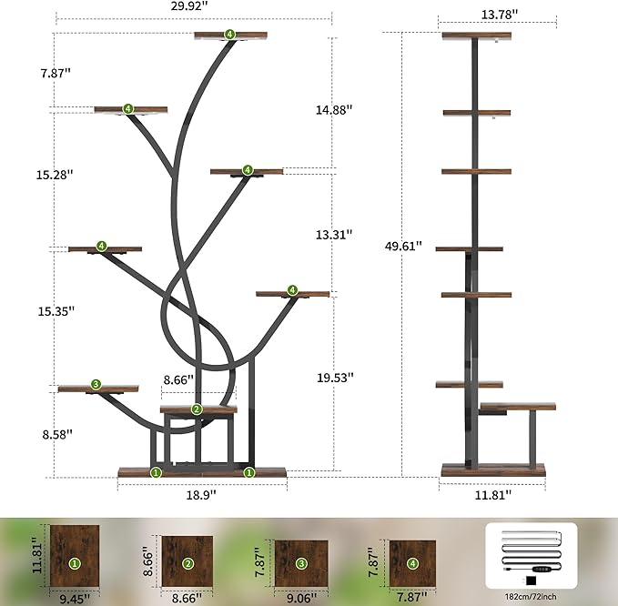 EVAWOO Plant Stand Indoor with Grow Lights - 8 Tiered Corner Plant Shelf Indoor, 50" Tall Lighted Plant Stand for Indoor Multiple Plants, Flower Stands Display Rack Holder for House, Patio, Black