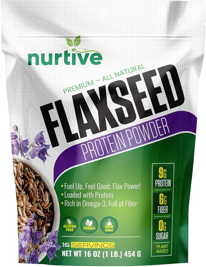 Flaxseed Protein Powder - Plant-Based, Rich in Omega-3 and Antioxidants - Ideal for Post-Workout Recovery - Nutritional Boost for Smoothies & Baking - Non-GMO & Gluten-Free (16 oz / 454g)