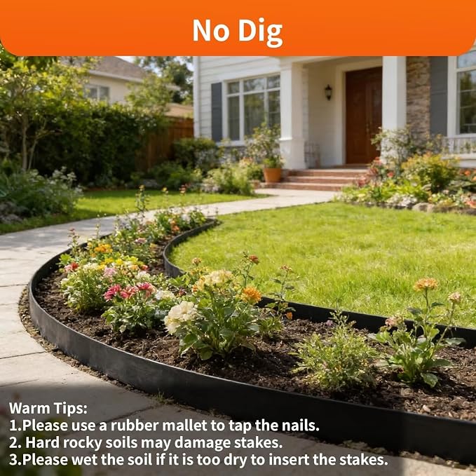 Green orange Landscape Edging Border,Garden Edging 4 Inch 100FT Tall Plastic Landscape Edging with 150 Stakes, Flexible Tool-Free Lawn Border for Yard, Flower Bed & Landscaping