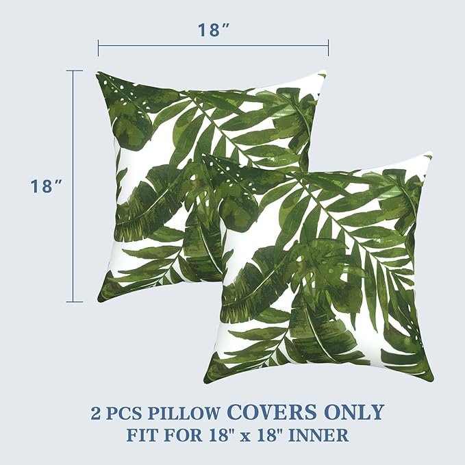 LVTXIII 2 Pack Outdoor Pillow Covers ONLY 18x18 Inch, Water-Repellent Square Decorative Cushion Covers for Patio Furniture, Garden, Sofa, Palm Green