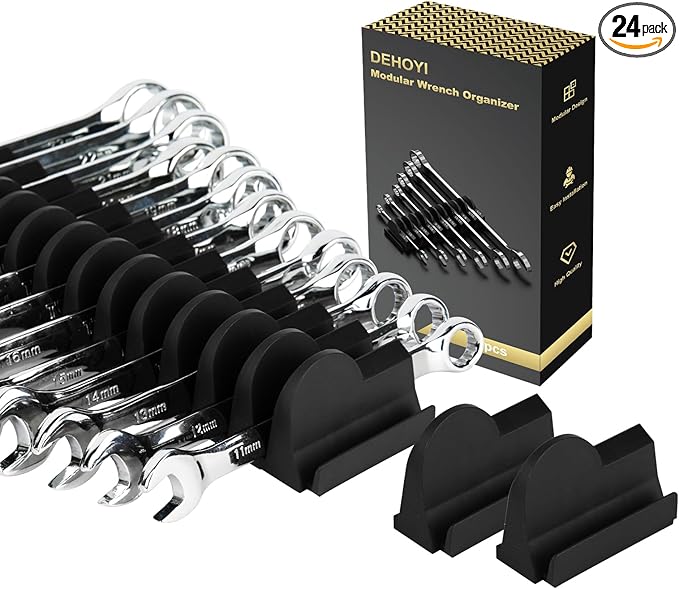 DEHOYI 24 pcs Modular Wrench Organizers for Tool Drawers - Wrench Rack with Metric&SAE Labels, Perfect Tool Storage Holder. Gift for father, brother and boyfriend (No-Magnet)