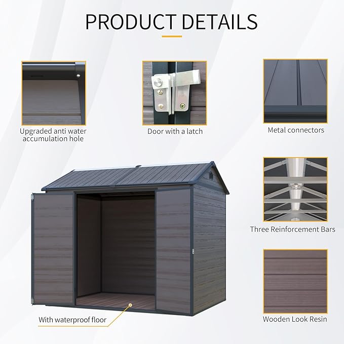 YOPTO 8x6 Ft Resin Outdoor Storage Shed Weather Resistant with Floor,Outdoor Resin Storage Shed W/ 2 Windows,Garden Tool House W/Lockable Door,Pitched Roof & 2 Air Vents,for Backyard,Patio,Lawn,Brown