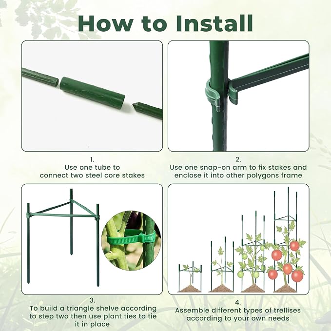 8 Pack Tomato Cages for Garden, Up to 48in Adjustable Tomato Cage, Tomato Stakes Plant Cage for Garden Plant Support, Climbing Vegetables Plants Flowers