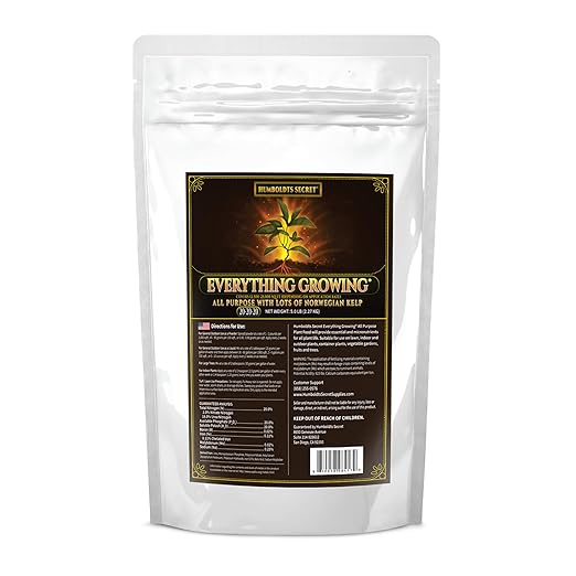 Humboldts Secret Everything Growing 20-20-20 Fertilizer | All Purpose Water Soluble Plant Food | Balanced NPK with Norwegian Kelp | for Lawns Gardens, Vegetables, Flowers & Indoor Plants | 5 lb