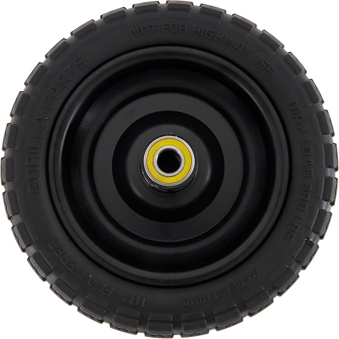 Gorilla Carts 2-Pack 10 Inch No-Flat Replacement Tires, 300 lb Capacity Each – Solid Polyurethane, 2.16” Hub, 5/8” Bore – Fits Lawn & Garden Utility Wagon, Hand Truck, Air Compressor, Pressure Washer