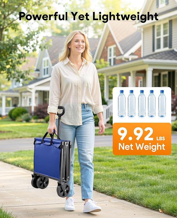 Wagons Carts Foldable, Collapsible Wagon Cart Foldable, 220LBS Heavy Duty Folding Wagon Carts with Wheels, Portable Utility Cart for Grocery Sports Garden Shopping Camping, Blue