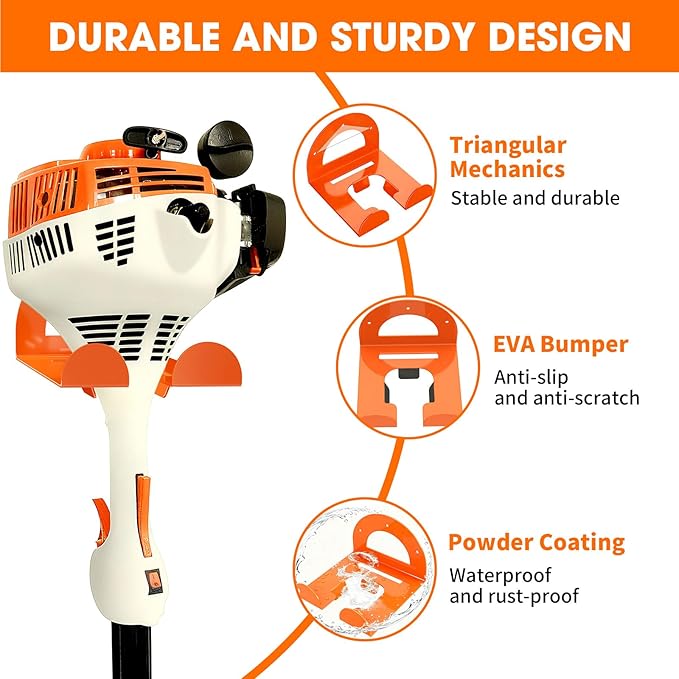 Weed Eater Hanger, Garage Organizer Trimmer Rack Wall Mount, Garden Power Tool Holder Garage Hooks for Grass Trimmer, Hedge Trimmer, Leaf Blower and Chainsaw Storage, 1 Pack