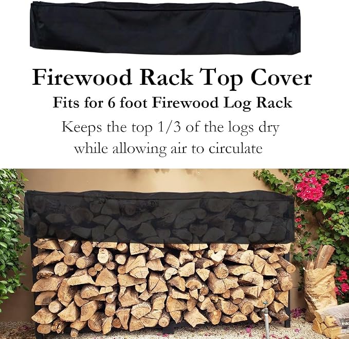6 ft Black Heavy Duty Oxford Cloth Firewood Rack Top Cover (Adjustable, Not The Full Cover)