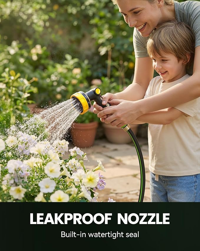 RAINPOINT Garden Hose Nozzle Heavy Duty - 100% Metal Thumb Control Spray Nozzles for Garden Hose High Pressure, 10 Patterns Water Hose Nozzle for Car Wash, Watering Lawn and Pets, Yellow