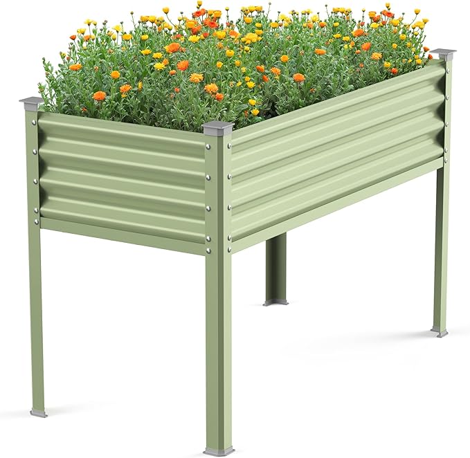 Winpull Raised Garden Bed with Legs, 48×24×32in Large Galvanized Elevated Planter Box, Metal Raised Beds for Gardening Backyard Patio Balcony, 400lb Capacity (Avocado Green)