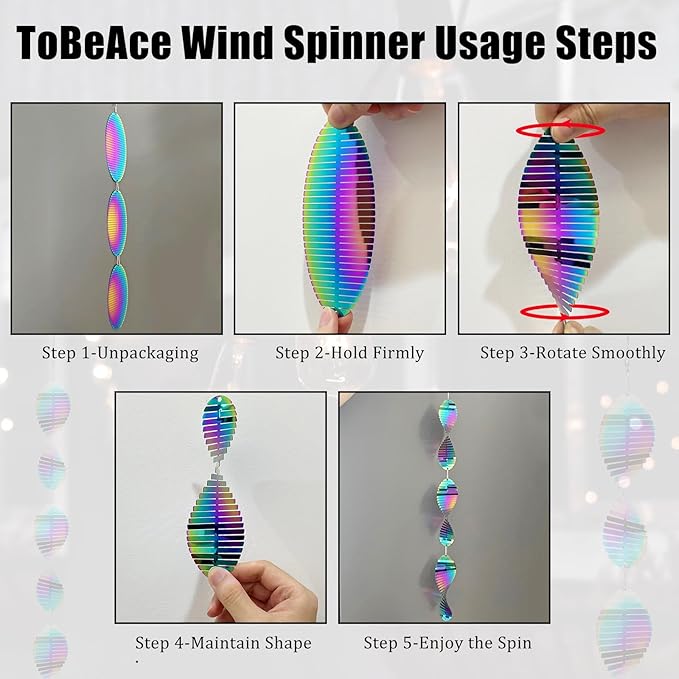 Wind Spinners Outdoor Garden Decor Gifts for Women Men, Rainbow 3D Reflective Metal Wind Spinner, Stainless Steel Hanging Ornament for Yard Outside Patio Porch