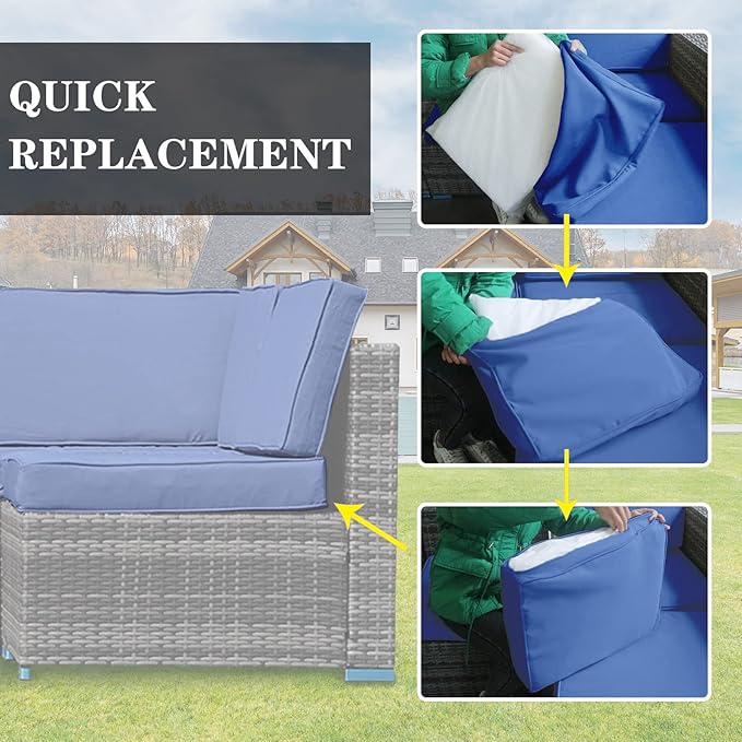14Pieces Patio Cushion Covers Replacement Outdoor Couch Cushions Covers Splashproof Sofa Slipcovers Set with Zippers,Patio Furniture Protector Cover Only(Blue, 23.6×23.6×3.35 inches)