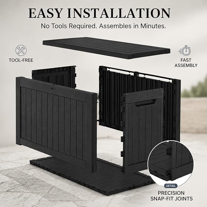 270 Gallon Outdoor Storage Box Resin Deck Box All Weather Waterproof Large Lockable Storage Container Deck Box for Patio Furniture, Garden Tools, Lockable, Black