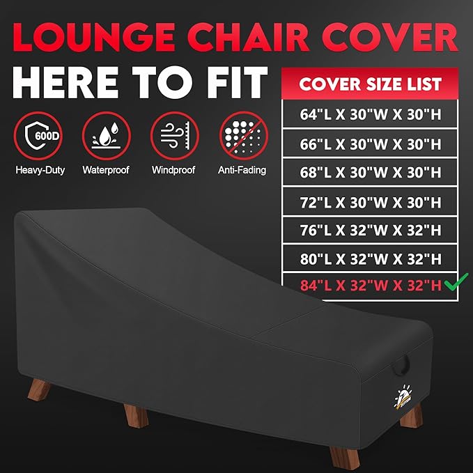 Zettum Outdoor Lounge Chair Cover 2 Pack - Waterproof Patio Chaise Lounge Chair Cover, 600D Fade-Resistant Outdoor Seating Covers For Pool Lounge Chair, Lawn Bench Furniture 84 x 32 x 32 Inch