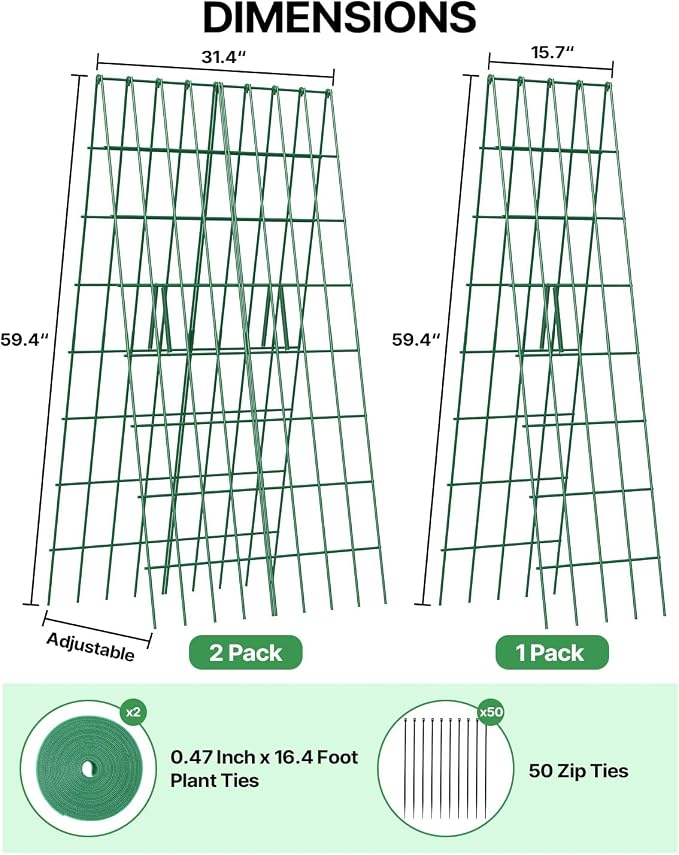 Suteck A-Frame Cucumber Trellis 59.4" 2 Pack - Metal Garden Trellis for Cucumbers, Peas, Beans & Climbing Plants, Foldable Outdoor & Indoor Vegetable Support for Raised Beds, Patios & Backyard