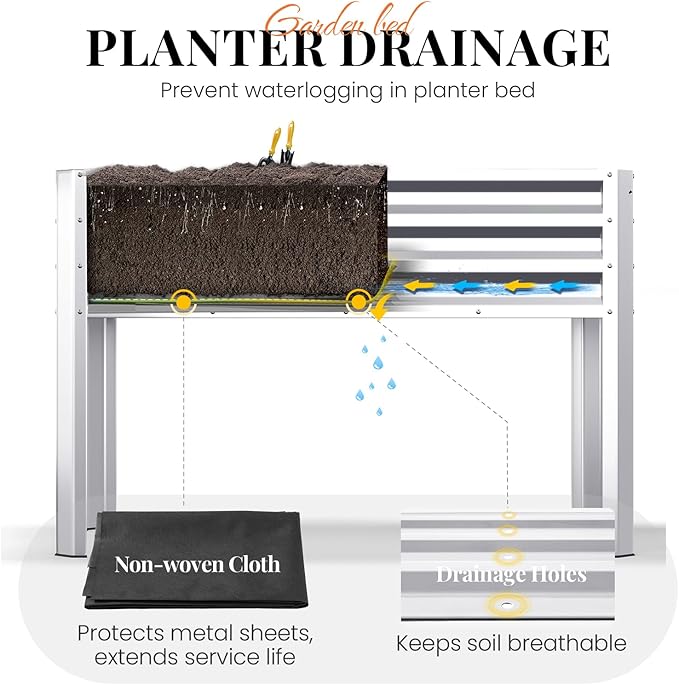 KING BIRD Large Raised Garden Bed with Legs Galvanized Elevated Planter Box 48×24×32 in for Backyard, Patio, Balcony, 400lb Capacity, Silver