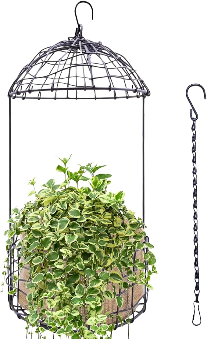 15 Inch Hanging Birdcage Planter – Black Metal Wire Hanging Basket for Flowers, Ideal for Garden, Porch, Patio, or Home Decor