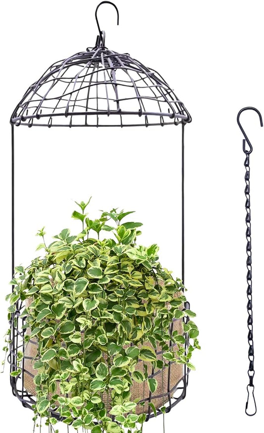 15 Inch Hanging Birdcage Planter – Black Metal Wire Hanging Basket for Flowers, Ideal for Garden, Porch, Patio, or Home Decor