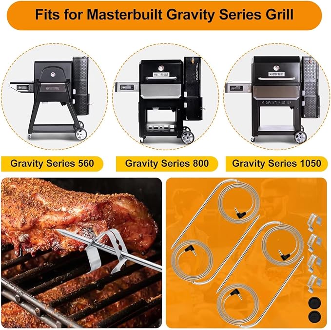 4-Pack Meat Probes Compatible with Masterbuilt Gravity Series 560/800/1050, with Grill Clips and Probe Grommet, 9004190170 Temperature Probe Replacement Parts Accessories