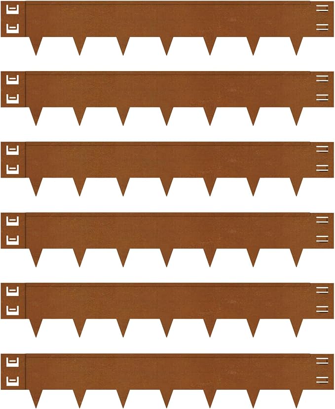 Cor-Ten Steel Landscape Lawn Edging, 40" L x 6" H,6 Pack Steel Edging for Landscaping,Metal Landscape Edging, Metal Edging for Landscaping(180 Degree Bend, Rusted)