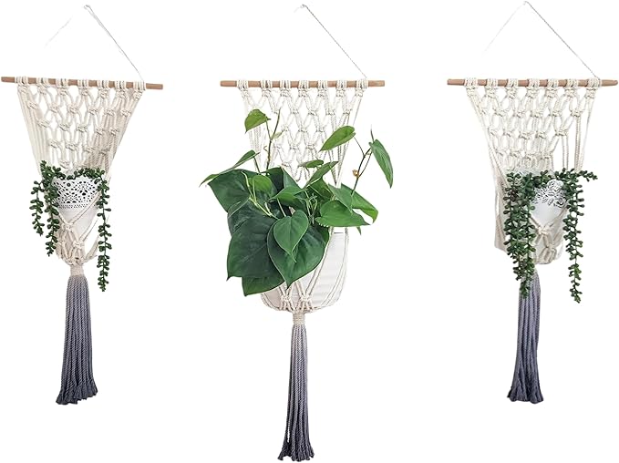 Set of 3 Ombre Dyed Macrame Wall Hanging plant stand Macrame plant hanger indoor and outdoor plant hanger Plant shelf indoor vertical garden planter plant shelf indoor Boho Decor (Ombre Gray)