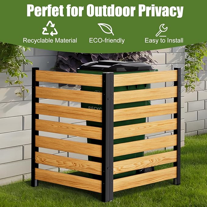 Outdoor Privacy Fence 2P-38''W x 42''H Wood Fence Privacy Screen No Dig Fence Panels, Fencing for Garden Patio Pool Equipment Enclosure Trash Bin Air Conditioner, Privacy Fence Panels Louvered,Black
