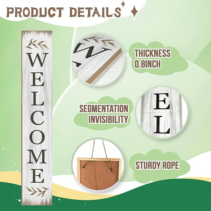 Summer Welcome Sign for Porch 47" Retro White Wooden Door Sign for Outdoor Decoration Rustic Cabin Large Porch Signs For Patio Farmhouse Vertical Signs for Seasons Standing Yard Signs for Garden
