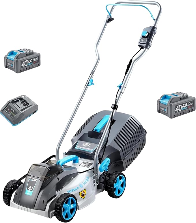 RB 40V 13-Inch Brushless Cordless Lawn Mower with Fast Charger & 2 × 4.0Ah Lithium Battery