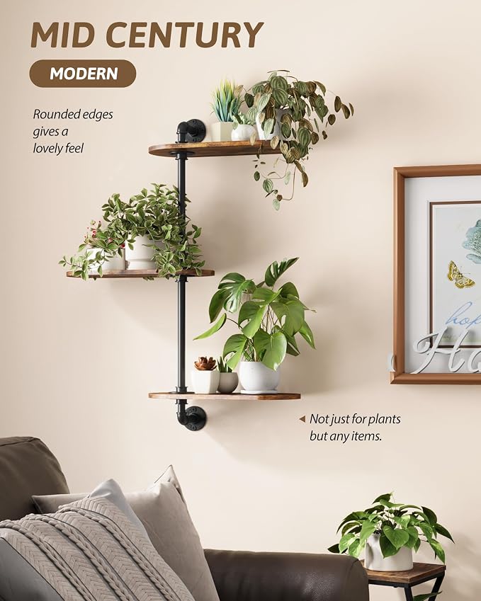GENTINGBRO Window Plant Shelves 3-Tier Rotating Plant Stand Industrial Window Plant Shelf Wood Wall Mount Decorative Enhanced Indoor Plants Light Exposure Gift Idea for Plant Lovers