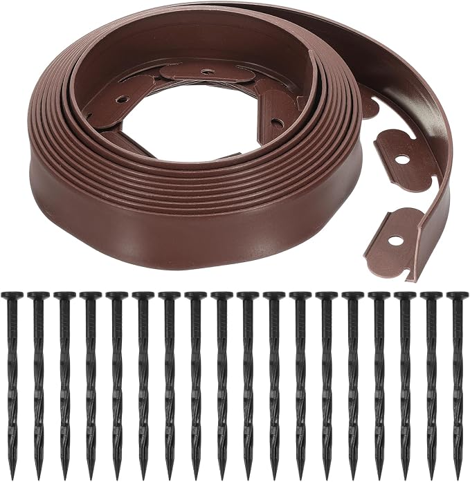 uxcell Landscape Edging, 1Pcs 20FT x 2" - Garden Edging Kit with 18 Stakes, Landscape Edging Border for Garden Lawn Flower Bed Yard Grass (Brown)