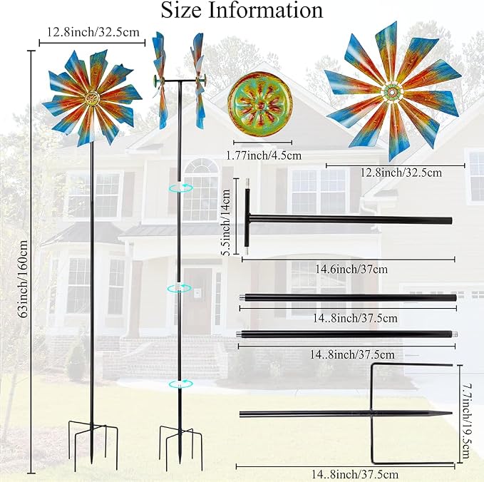 Stargarden 12.8" Outdoor Wind Spinner, Colorful Kinetic Metal Wind Spinners, Metal Yard Art for Garden Yard Patio