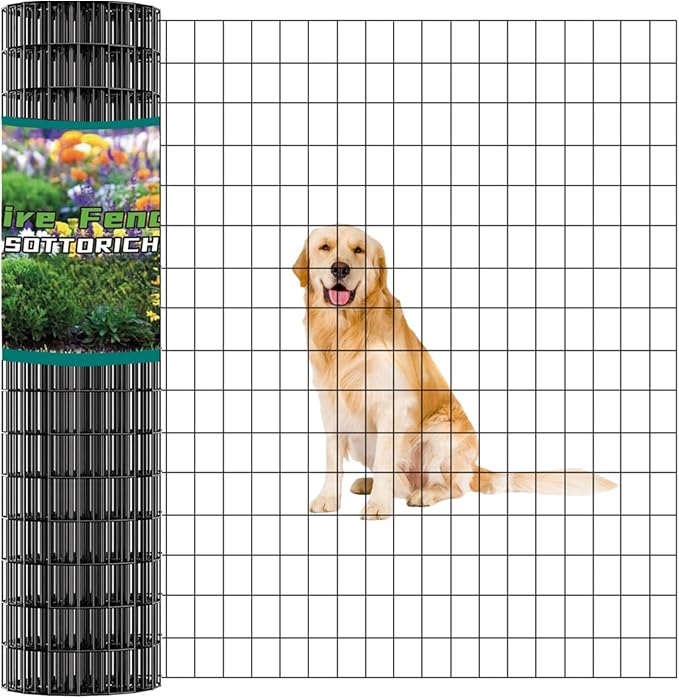 Wire Fence 48in x 50ft, 2X 3 16GA Garden Fence, Garden Border Fencing Roll Vinyl Coating Metal Wire Mesh Hardware Cloth for Yard Vegetable Plant Protection Poultry Netting (48" x50')