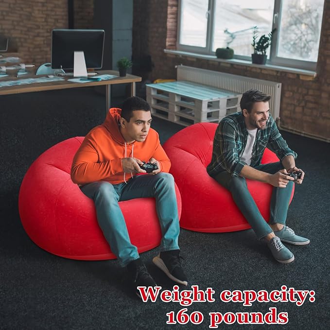 Realspring Inflatable Bean Bag Chairs Outdoor Blow up Camping Chairs Inflatable Lazy Sofa Folding Portable Bean Bag Loungers Couch for Movie Night (Red,2 Pcs)