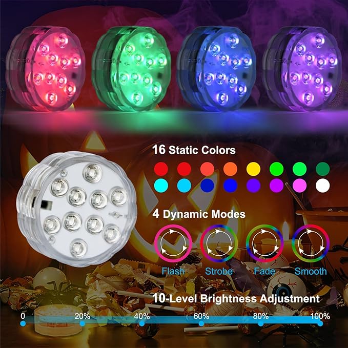 POLENTAT Submersible LED Lights with Remote, 16 Colors 4 Modes Battery Powered Waterproof LED Pool Lights for Inground Pool Above Ground Pool Bathtub Decoration (3 Packs)