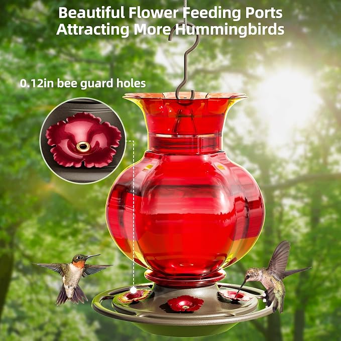 Auslar Pomegranate Shape & Mushroom Shape Hummingbird Feeders for Outdoors Hanging Ant and Bee Proof