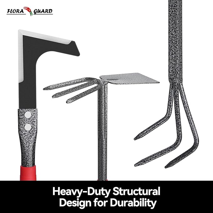 FLORA GUARD 6-Piece Garden Tool Set, Heavy Duty Gardening Hand Tools,Includes Trowel, Rake, 2-in-1 Hoe & Crack Weeder, Durable Yard Gardening Tools, Ideal Gardening Gift for Men & Women
