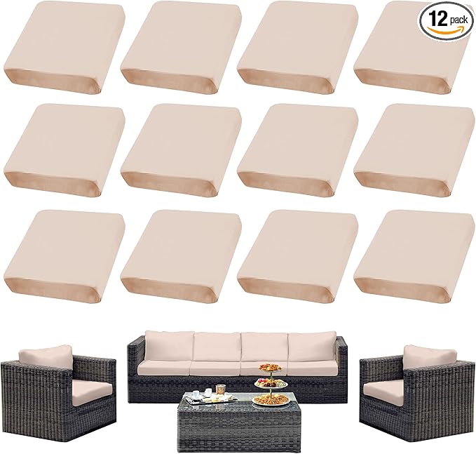Outdoor Cushion Covers Set,12PCS Patio Furniture Couch Seat Slipcovers, Replacement for Sofa Sectional Chair(Cover，Only)