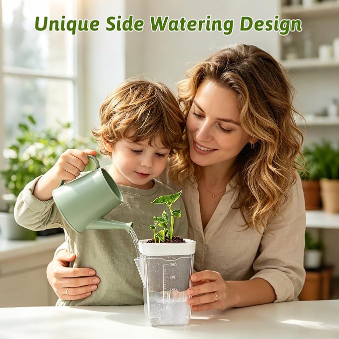 12 Pack 2.5" Self Watering Propagation Pots with Humidity Dome, Clear Plastic Seed Starter Cups, for Seedlings, Cuttings, Succulents, Herbs, Vegetables, 12 Plant Labels Included