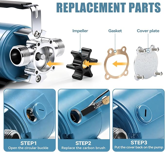 Water Transfer Pump, 115V 1/10HP Electric Utility Pump with On/Off Switch 2*6 ft Water Hoses Kit for Removing Water from Garden Pool Aquariums Hot Tub Draining 1/8’’ Low Suction for Rain Barrel (Blue)