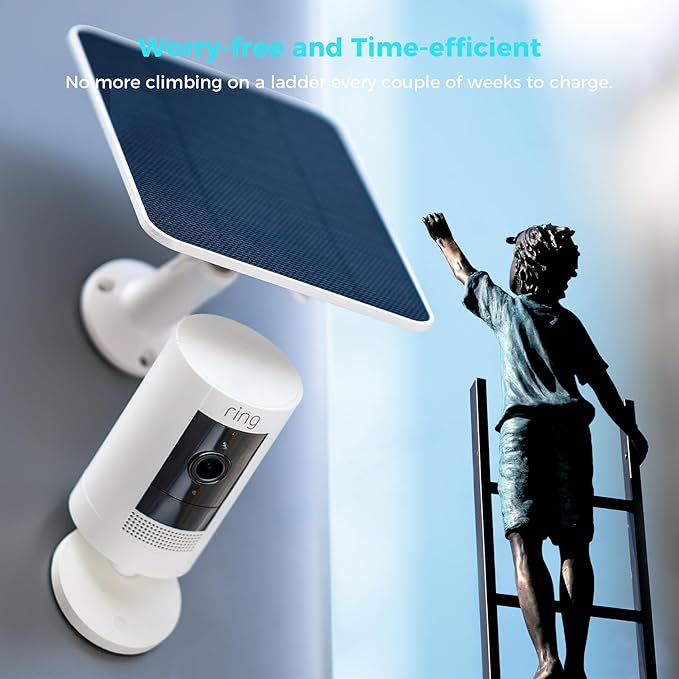 5V Solar Panel for Seucrity Cameres, for Bird Feeder Trail Cam, Ring Tapo Eufy Vicohome Eseecloud, Native USB-C, Micro-USB & DC 3.5mm*1.35mm 9.8 Ft Cable 23% Energy Conversion 180 Days Care Plan